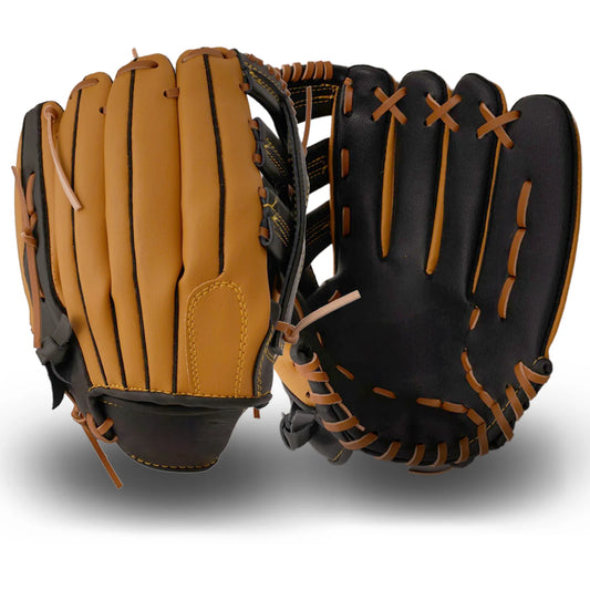 Pair of tan and black baseball batting gloves with lace-up wrist and open finger gussets