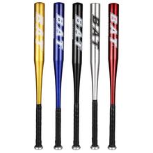 Assorted-color aluminum baseball bats with glossy finish and printed logos