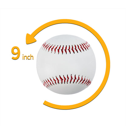 9-inch white baseball with red stitched seams, round profile