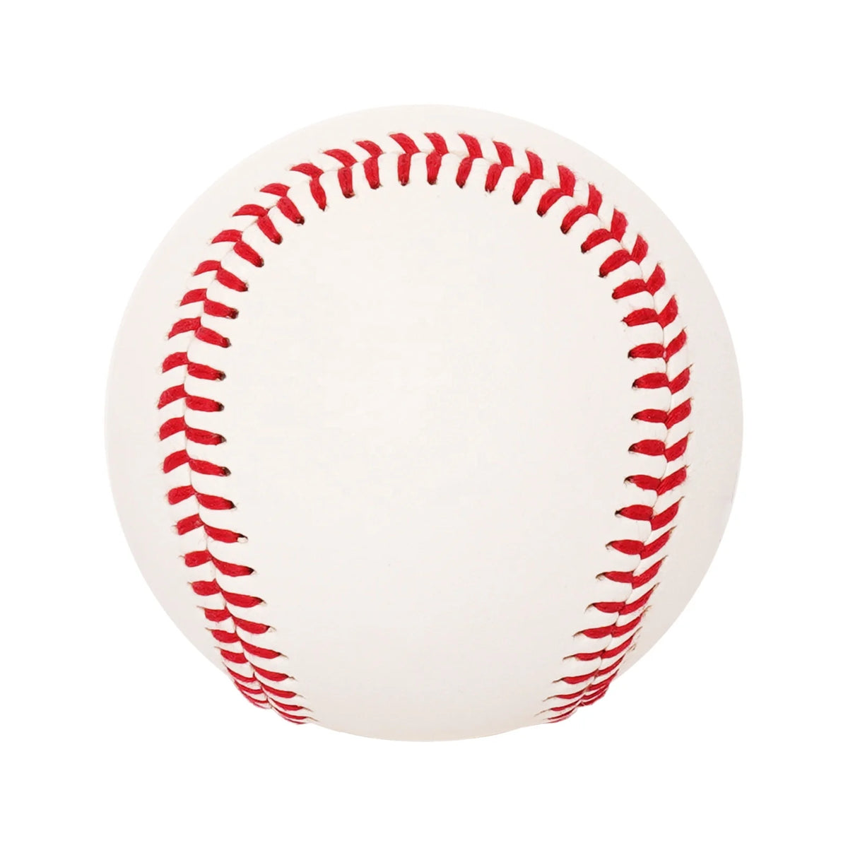 White baseball with red stitched seams, no logo on the panel