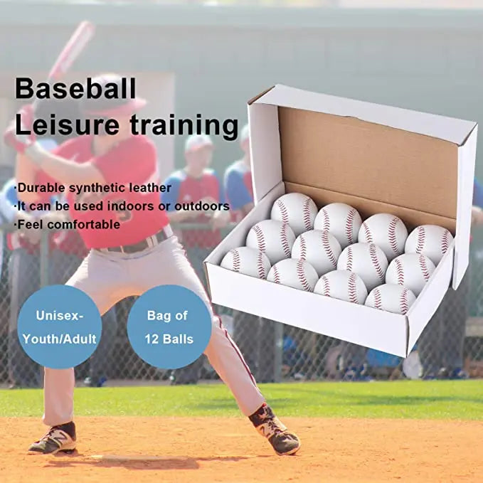 Boxed set of white baseballs with red stitching for training