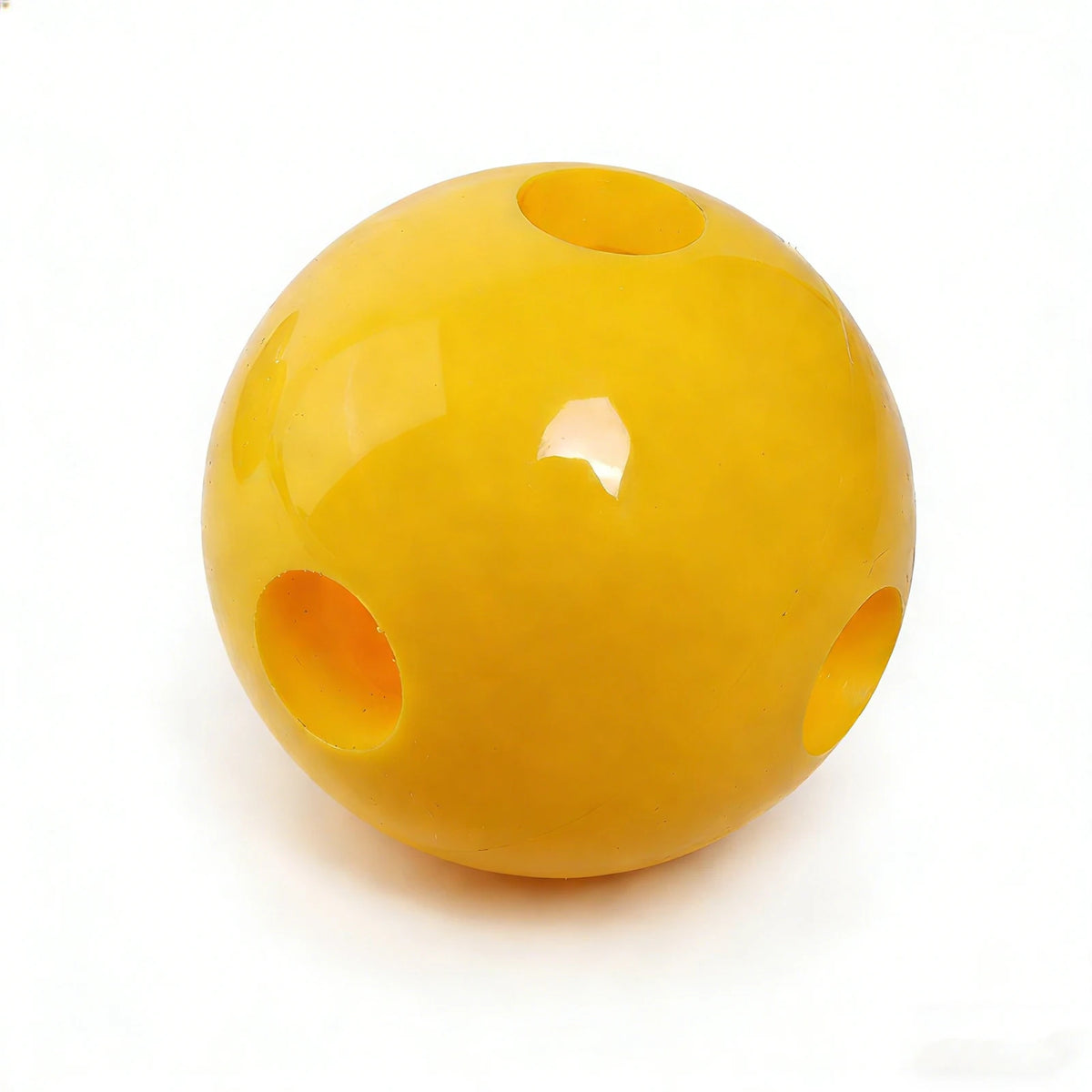 Yellow PVC training ball with side grip holes and top opening
