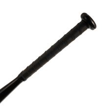 Black aluminum baseball bat handle with textured grip and end cap