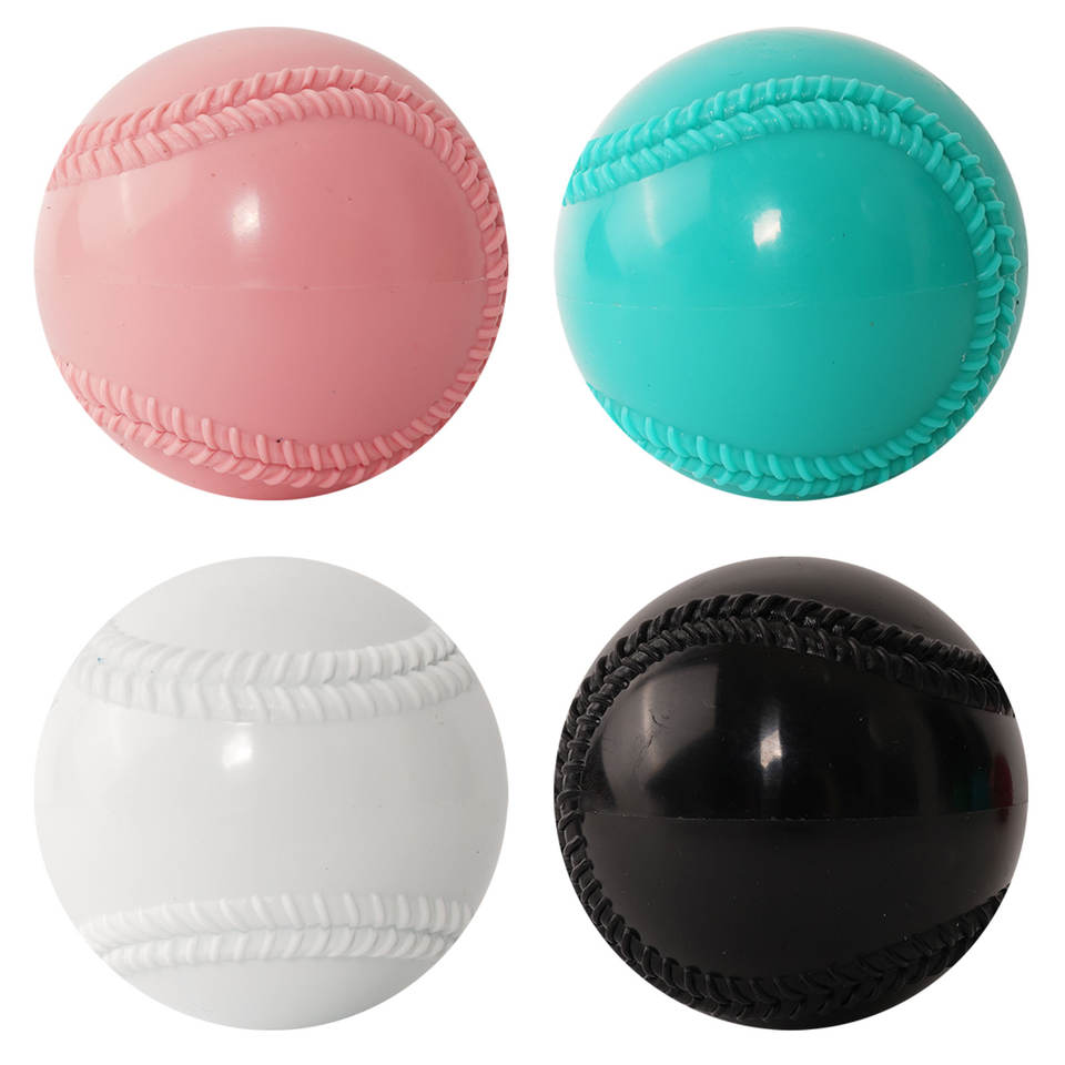 Baseball training ball set in pink, teal, white, and black with stitched texture