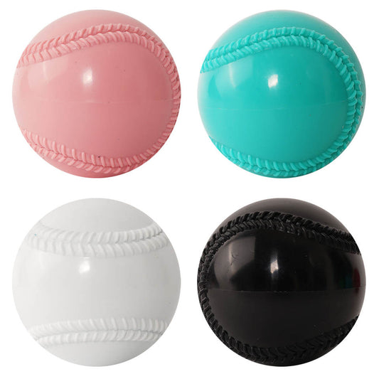 Baseball training ball set in pink, teal, white, and black with stitched texture