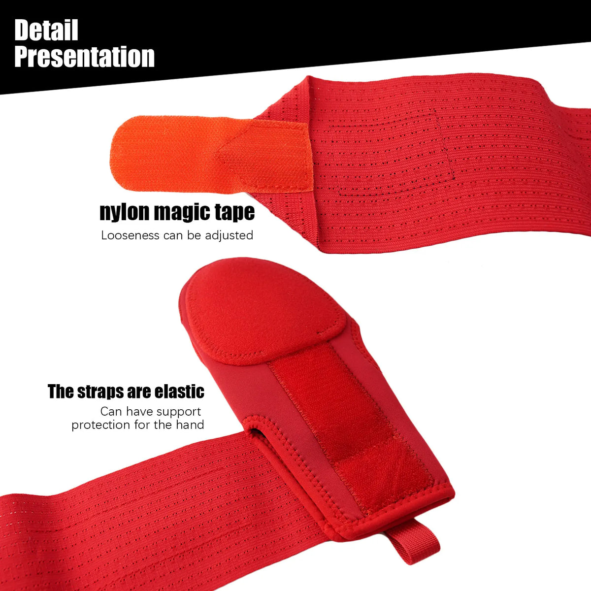 Red baseball sliding mitt detail with elastic straps and hook-and-loop closure