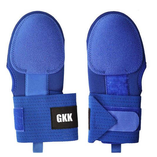 Blue baseball sliding mitt with padded palm and adjustable hook-and-loop wrist strap