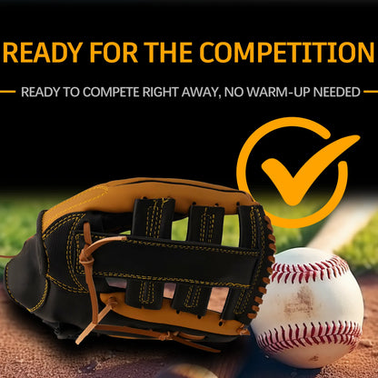 Tan and black baseball batting glove with adjustable wrist straps and stitched finger seams