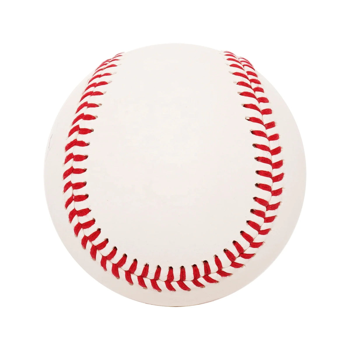 White baseball with red stitched seams, oval top view