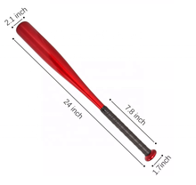 Red aluminum baseball bat with black end cap and grip