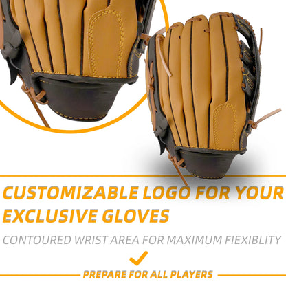 Tan baseball batting gloves with black wrist area, curved laces, and stitched palm panel