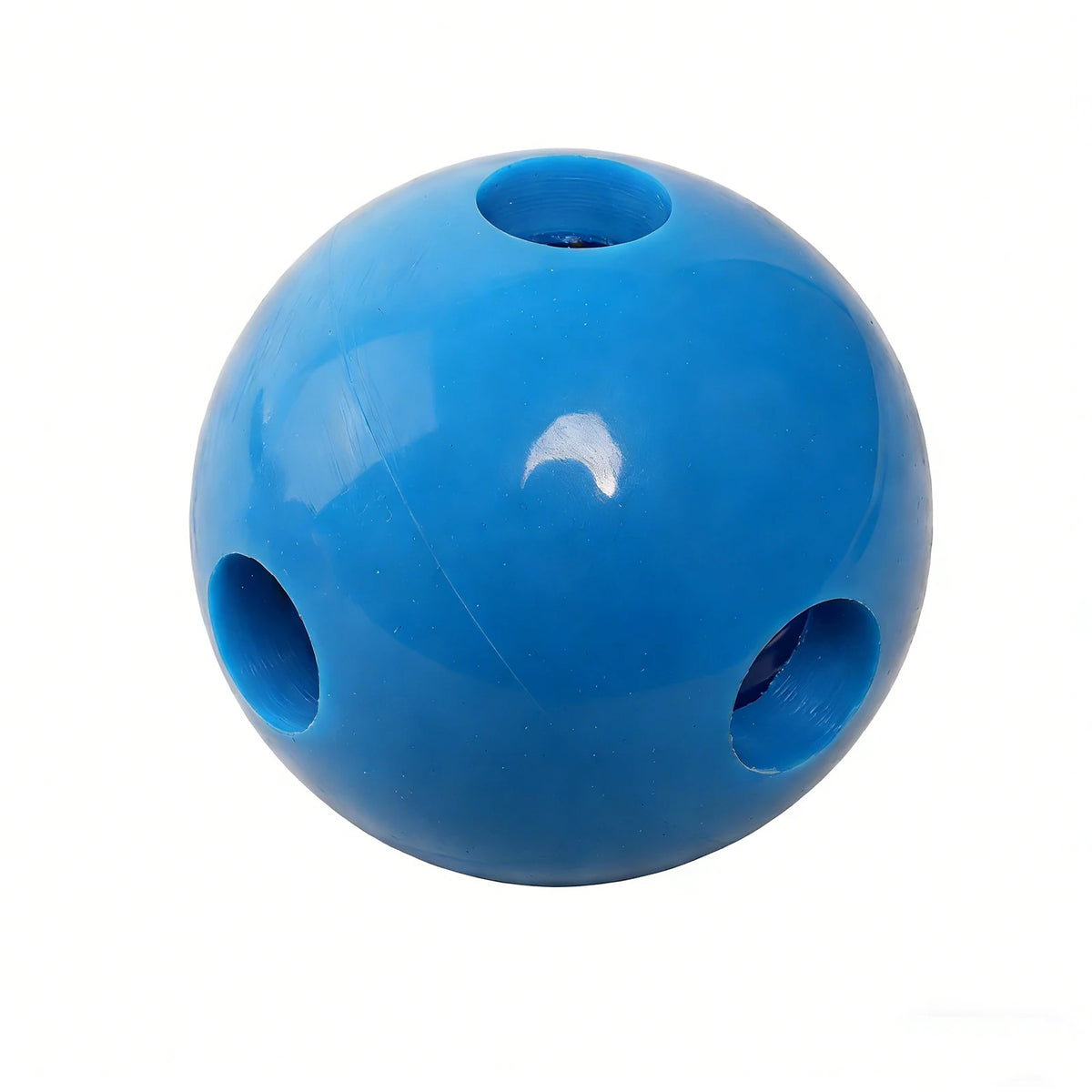 Blue PVC training ball with two side grip holes and top opening