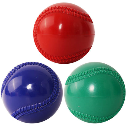 Baseball training ball set in red, navy, and green with stitched seam detail