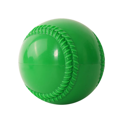 Bright green baseball-style training ball with raised stitched seam detail