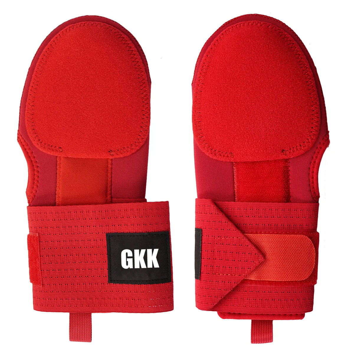 Red baseball sliding mitt with padded palm and adjustable hook-and-loop wrist strap