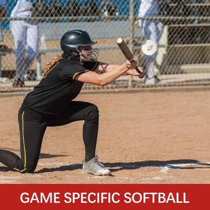 Official white softball SB-120I with cork center text and stitched seams
