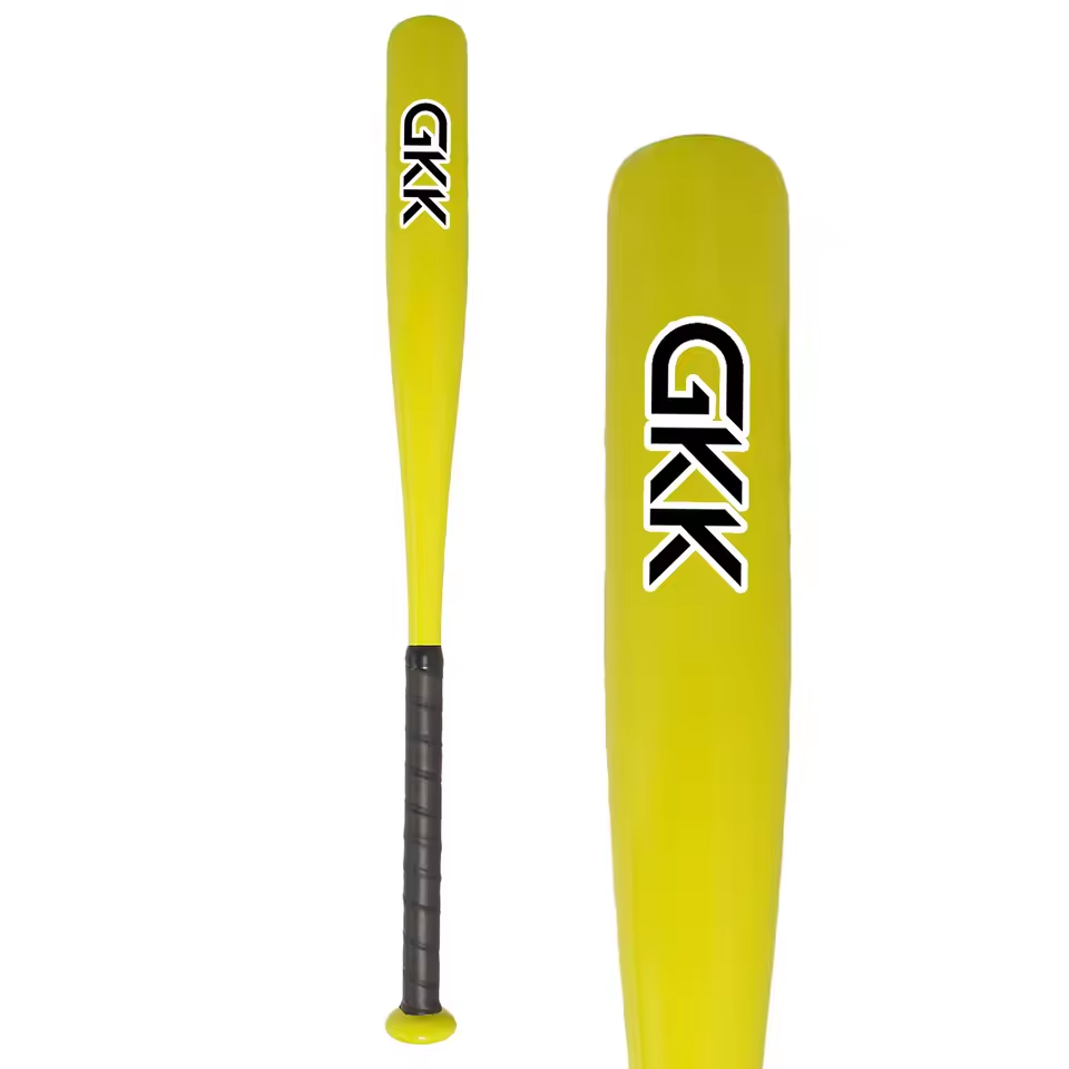 Yellow aluminum training baseball bat with black grip and GKX logo